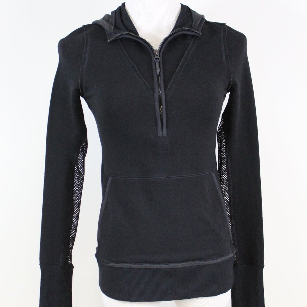 FP Movement Free People Black Mesh Athleisure Gym Hoodie Half Zip Small